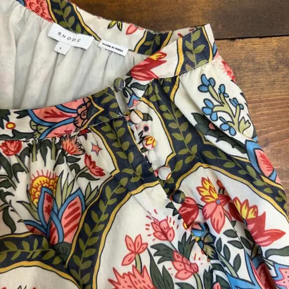 RHODE Floral Printed One Shoulder Shift Tent Dress Cotton Resort Women's Large - Picture 6 of 14